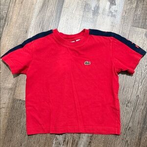 Lacoste Red Kids Tee with Navy Stripes
